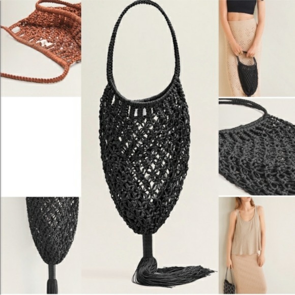 Black Mango crochet macarame bag with tassle - Picture 3 of 6